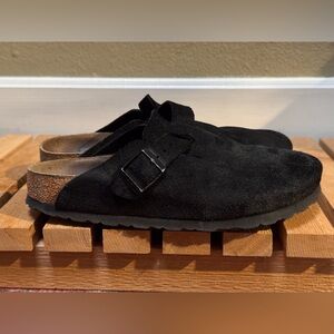 BIRKENSTOCK BOSTON SUEDE LEATHER MULE BLACK 38 7/7.5